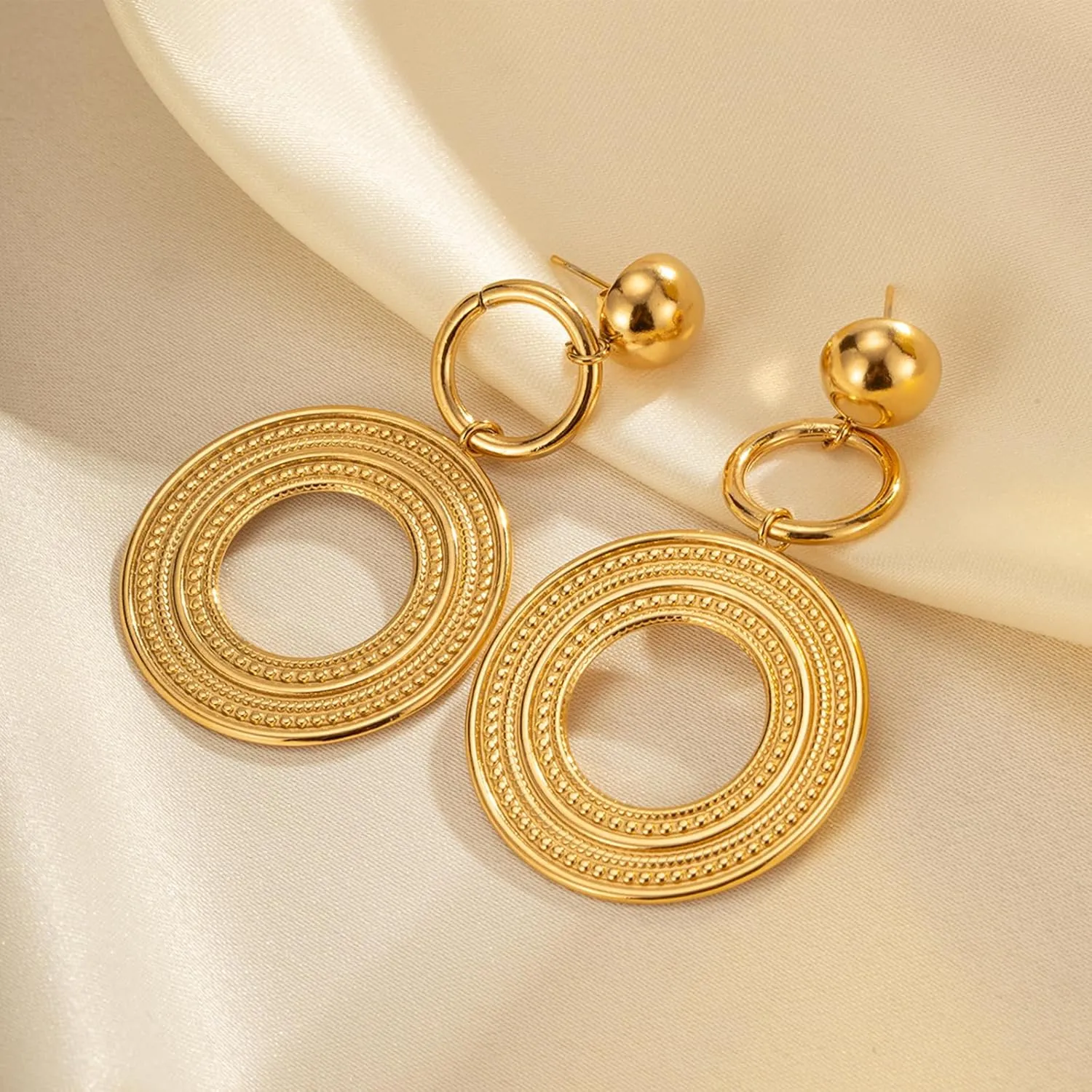 Gold/Silver Geometric Hoop Drop Dangle Earrings for Women Round Disc Dangle Earrings Vintange Statement Earrings Fashion Earrings Jewelry