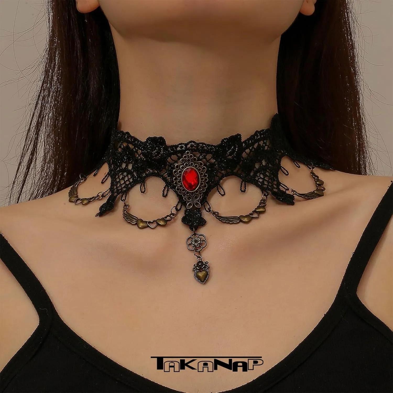 Gothic Artificial Leather Choker;Punk Rock Necklace;Gothic Metal Chain Alternative Fashion Accessory;Rock and Roll Rebel Collar;Unique Punk Necklace for Man Women