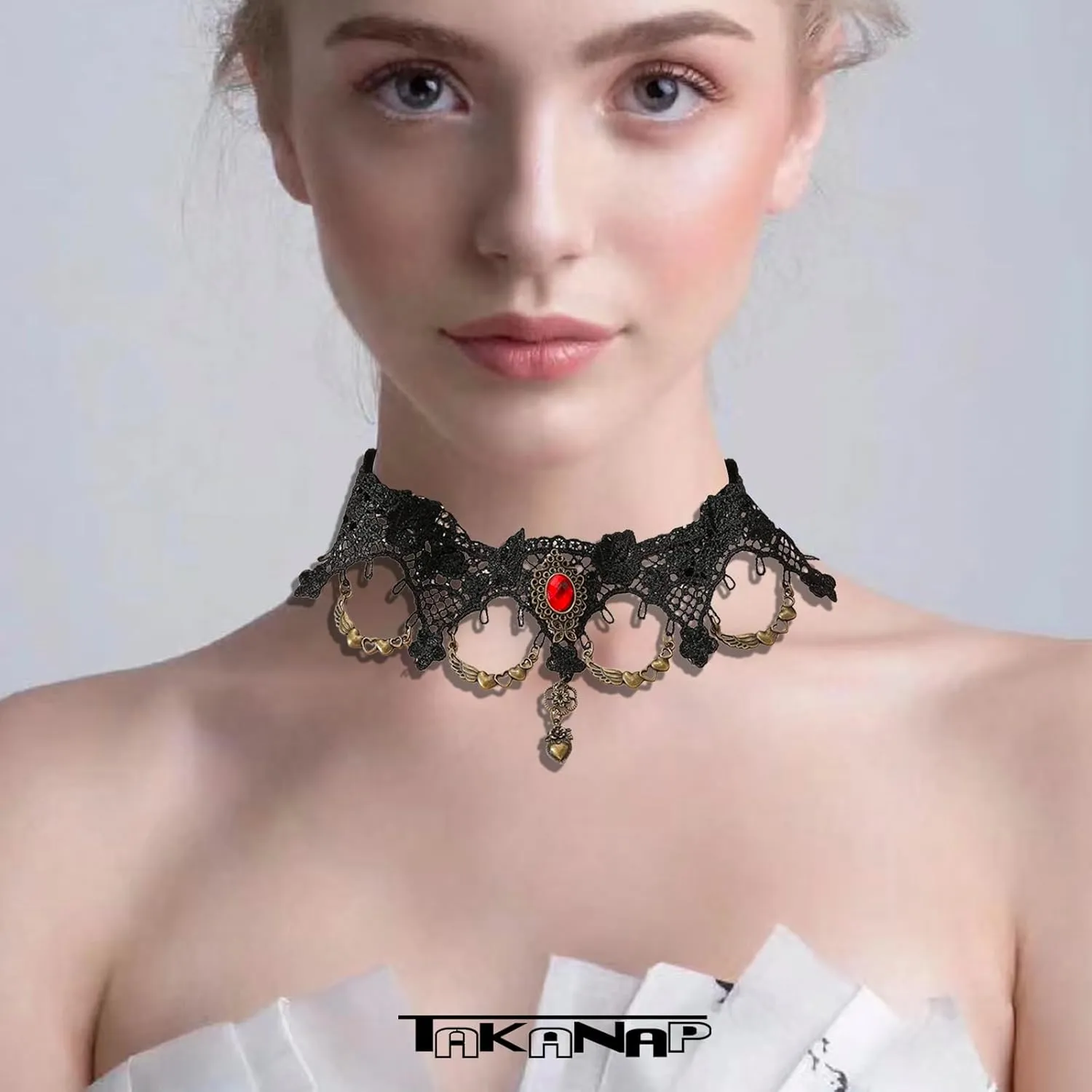 Gothic Artificial Leather Choker;Punk Rock Necklace;Gothic Metal Chain Alternative Fashion Accessory;Rock and Roll Rebel Collar;Unique Punk Necklace for Man Women