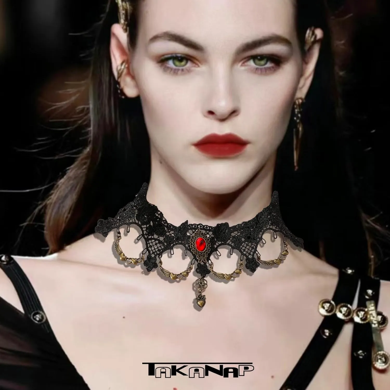 Gothic Artificial Leather Choker;Punk Rock Necklace;Gothic Metal Chain Alternative Fashion Accessory;Rock and Roll Rebel Collar;Unique Punk Necklace for Man Women