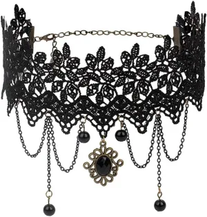 Gothic Black Lace Choker Necklace Halloween Vintage Velvet Lolita Collars Punk Classic Pendant Neck Accessory for Women