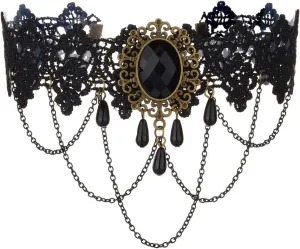 Gothic Black Lace Choker Necklace Vintage Black Crystal Tassel Collar Necklace Punk Vampire Chain Necklace Halloween Costume Jewelry Gifts