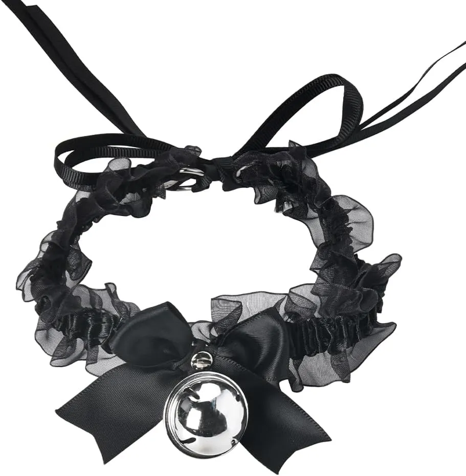 Gothic Choker Necklace with Bell Bow Chokers for Women Lace Bowknot Accessories for Costume Party Favors Adjustable