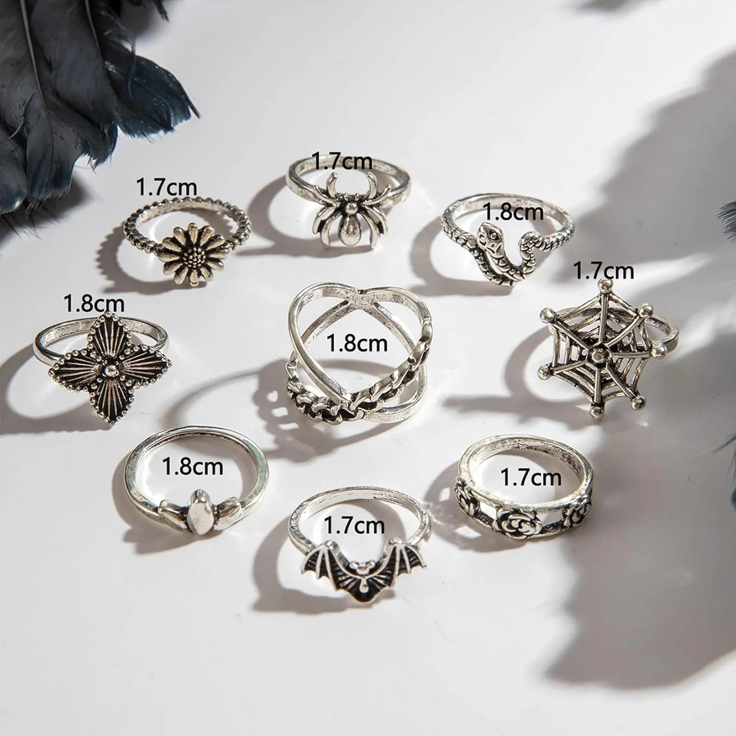 Gothic Stackable Ring Snake Knuckle Rings for Women Halloween Stacking Snake Spider Skull Heart Bat Flower Midi Ring Pack