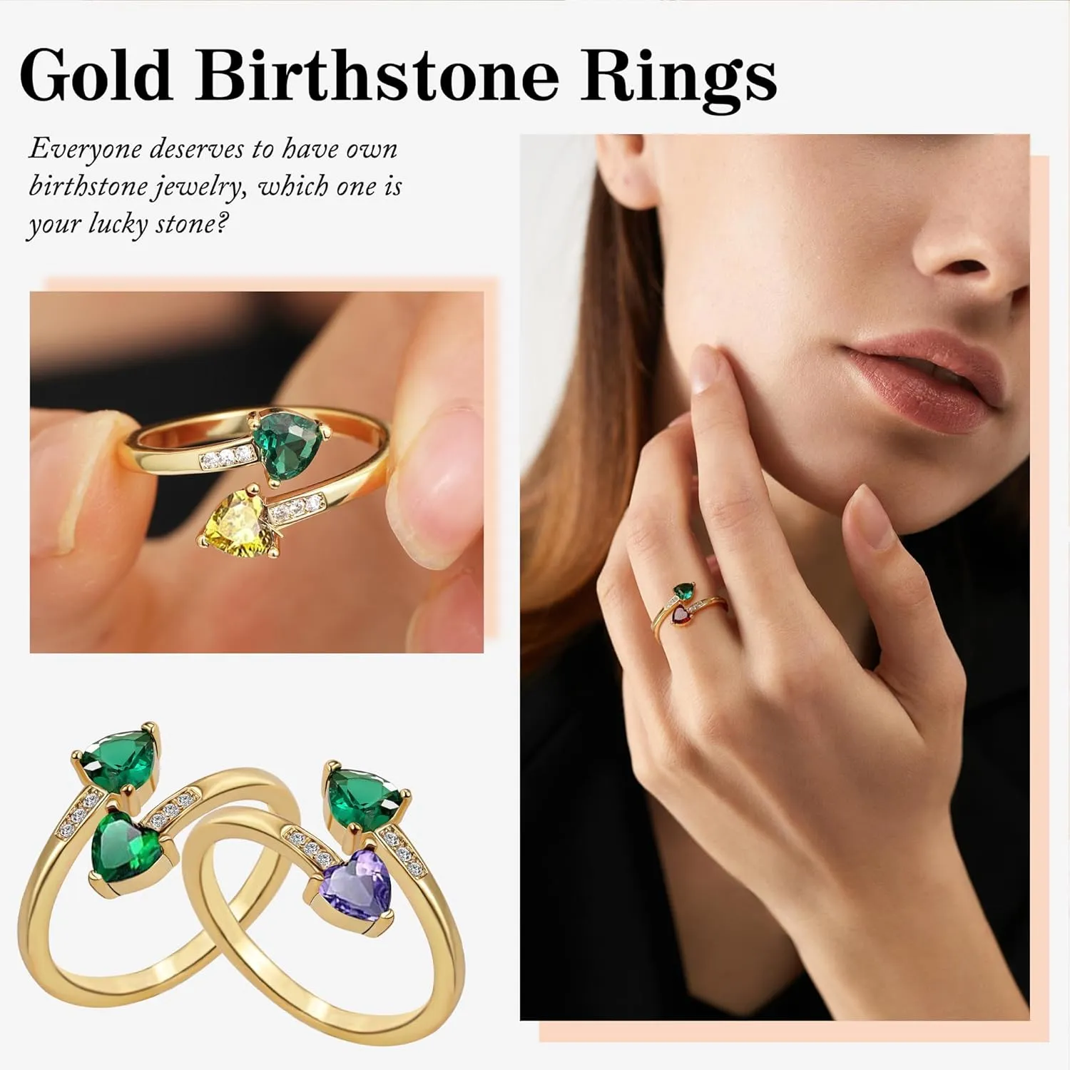 Graduation Gifts for Her Daughter Birthstone Rings for Women Birthday Gifts for Women Non Tarnish Gold Rings Adjustable 1-12 Birthstone Promise Ring Teens Stocking Stuffers Anniversary Wedding Jewelry