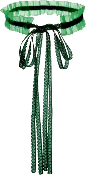 Green Lace Bow Stretchy Velvet Choker Necklace for Women Goth Chokers Accessories 90s Chocker Ribbon Necklace Y2k Chockers