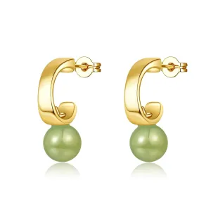 Green Natural Jade Earrings, Dainty Lucky Jade Earrings for Women, Handmade Ear Stud Earrings Hoop Earrings for Lover Her(925 Sterling Silver with Gold Plated)