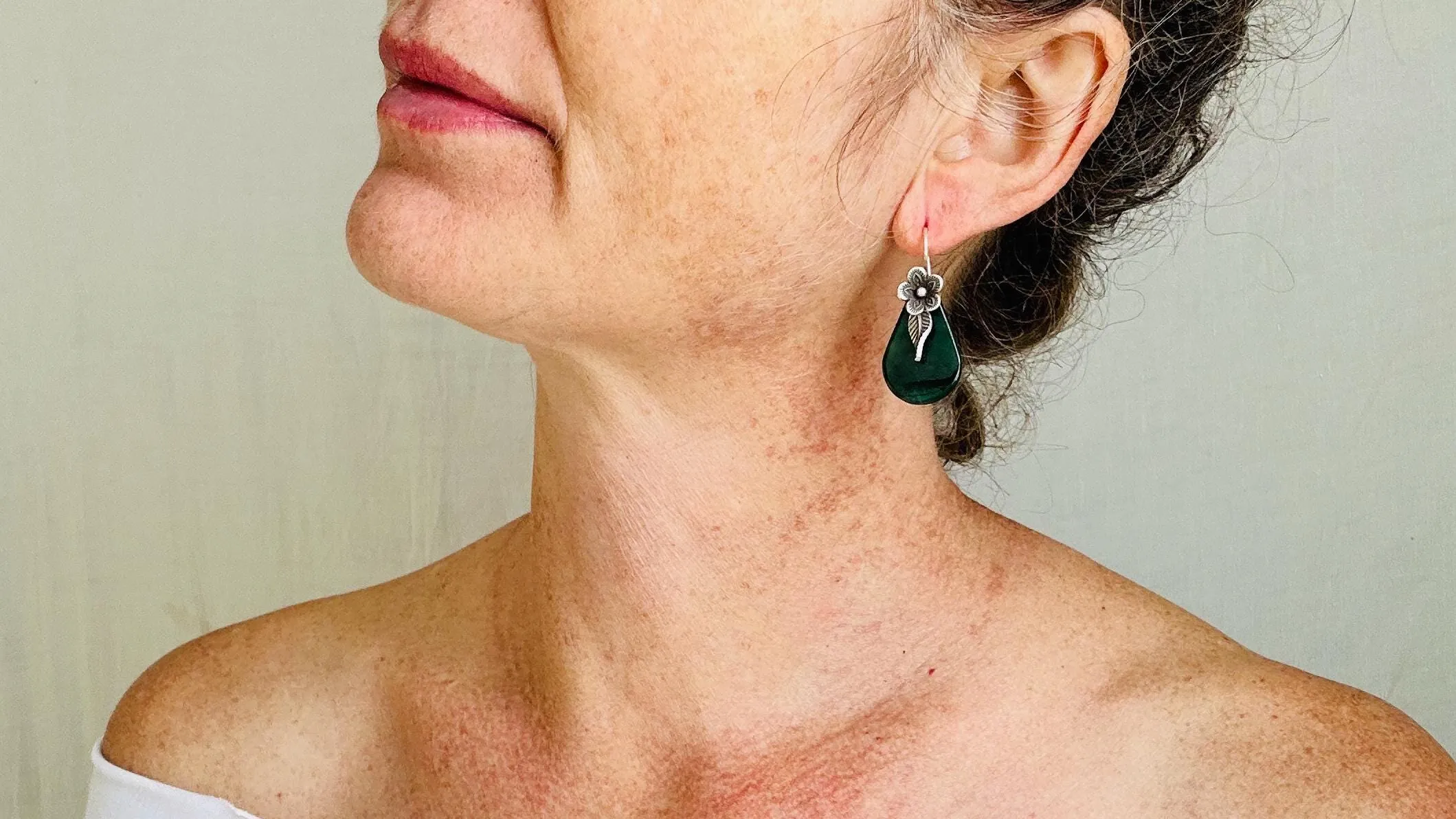 Guatemalan Jade Earrings. Handmade Sterling Silver Jewelry. Mayan Jade Earrings. 4002