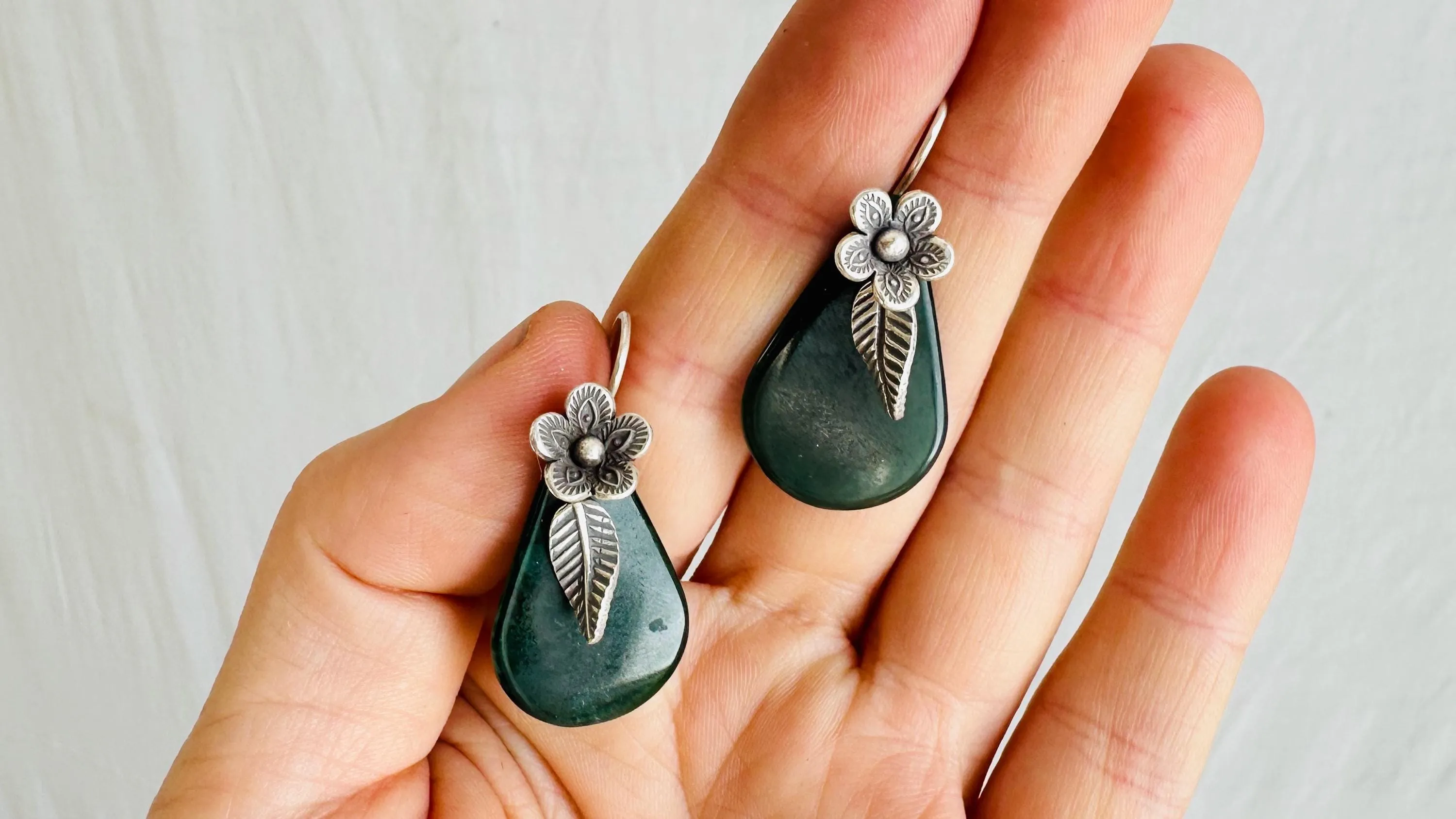 Guatemalan Jade Earrings. Handmade Sterling Silver Jewelry. Mayan Jade Earrings. 4002