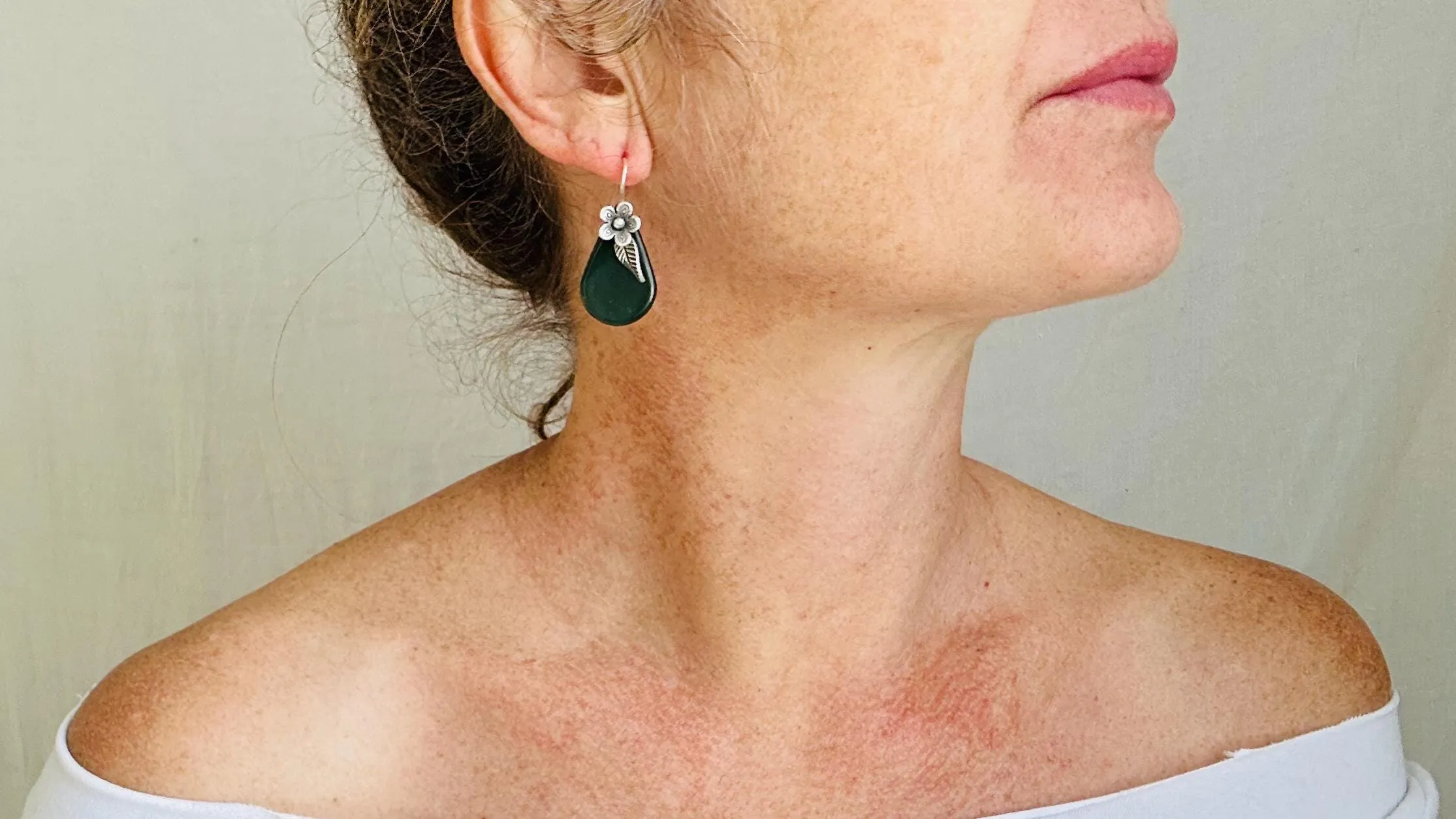 Guatemalan Jade Earrings. Handmade Sterling Silver Jewelry. Mayan Jade Earrings. 4002