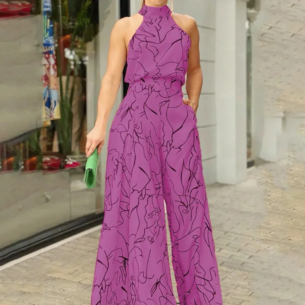 Halterneck Abstract Print Jumpsuit