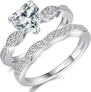 Han han 18K White Gold Plated 925 Sterling Silver Wedding Engagement Promise Eternity Ring Set for Women, Size 5-9