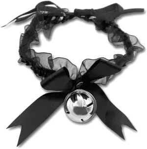 Handmade Retro Lolita Choker Black Lace Choker with Bell Bow Punk Gothic Necklace
