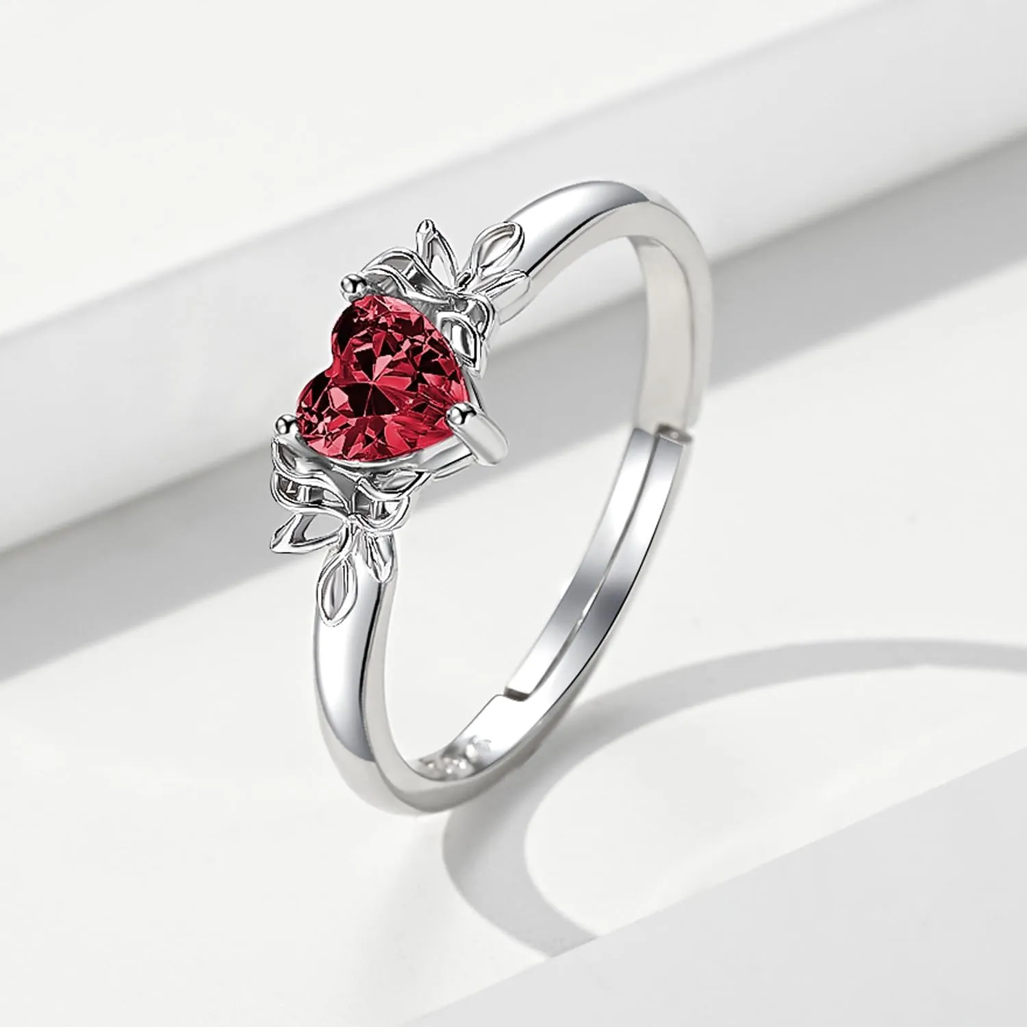 Heart Birthstone Rings for Women: 925 Sterling Silver Adjustable Butterfly Birthstone Ring - Heart Birthstone Promise Band Rings Size 4-9 Jewelry Gifts for Birthday Christmas Mother`s Day