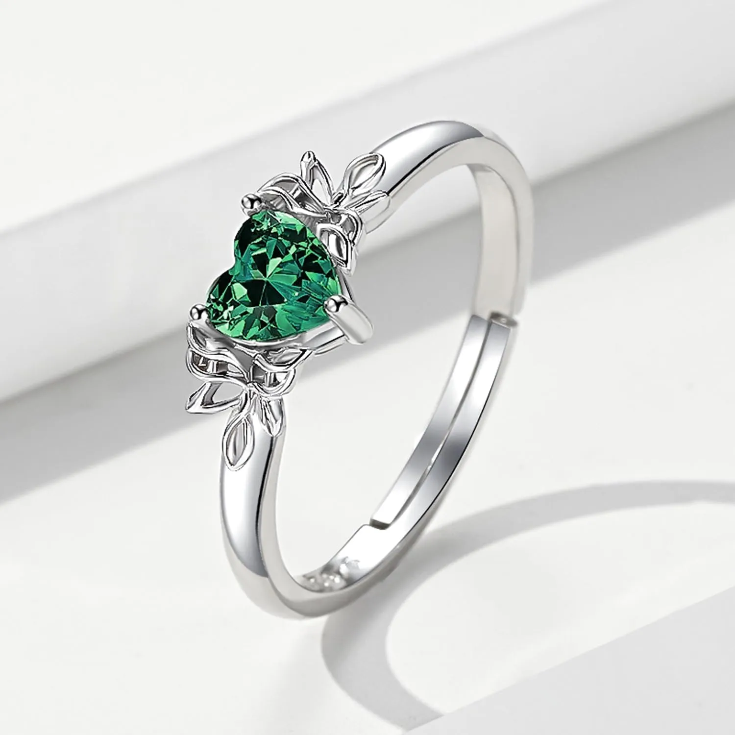 Heart Birthstone Rings for Women: 925 Sterling Silver Adjustable Butterfly Birthstone Ring - Heart Birthstone Promise Band Rings Size 4-9 Jewelry Gifts for Birthday Christmas Mother`s Day