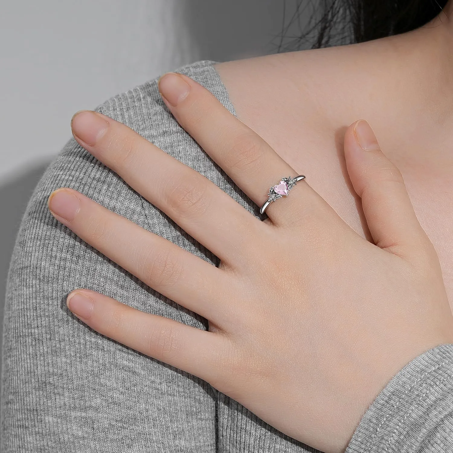 Heart Birthstone Rings for Women: 925 Sterling Silver Adjustable Butterfly Birthstone Ring - Heart Birthstone Promise Band Rings Size 4-9 Jewelry Gifts for Birthday Christmas Mother`s Day