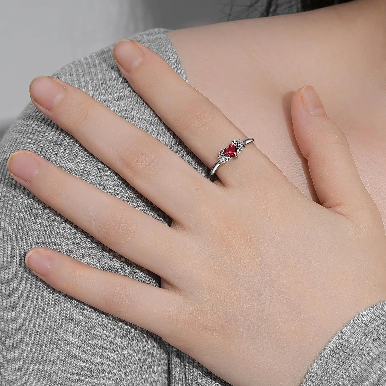 Heart Birthstone Rings for Women: 925 Sterling Silver Adjustable Butterfly Birthstone Ring - Heart Birthstone Promise Band Rings Size 4-9 Jewelry Gifts for Birthday Christmas Mother`s Day