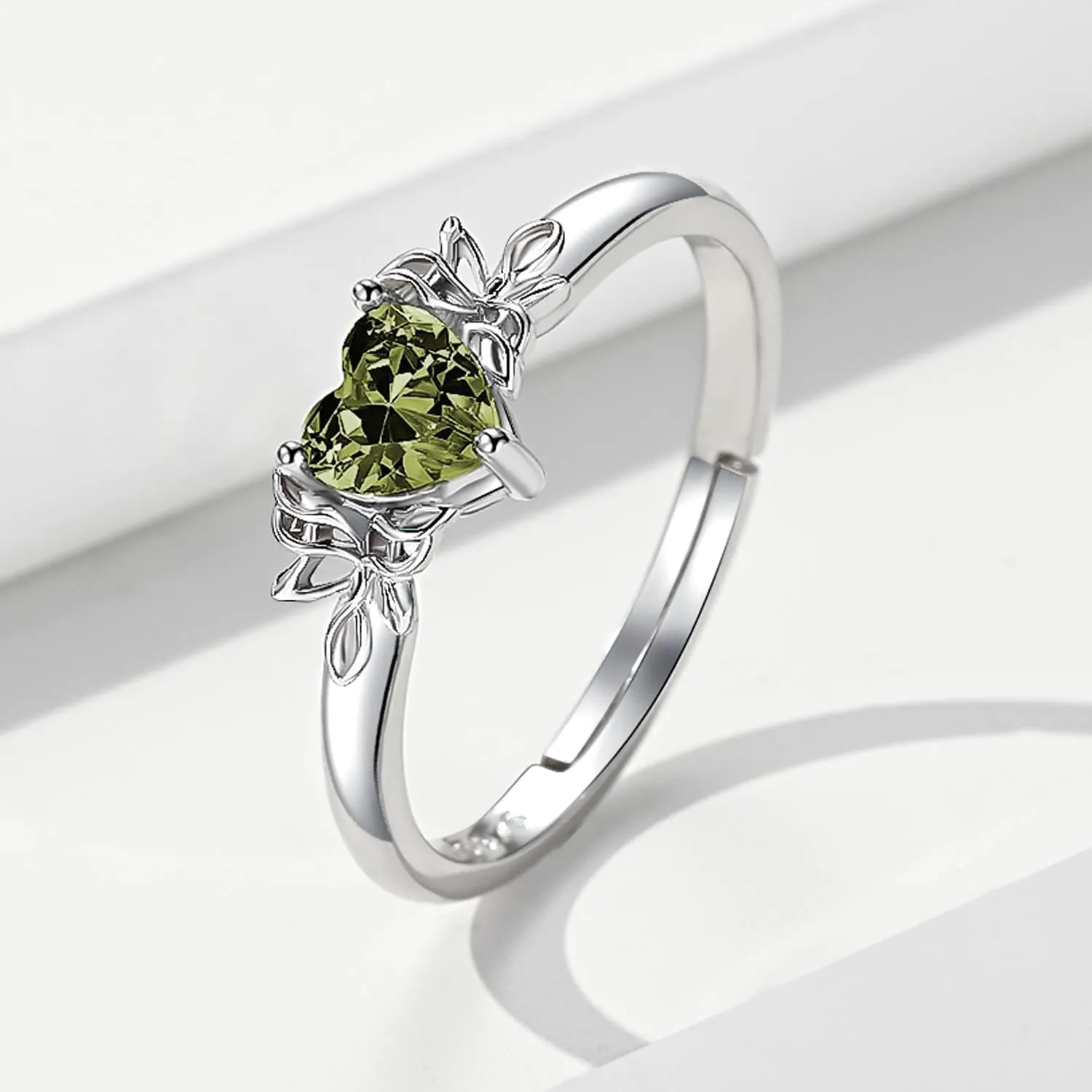 Heart Birthstone Rings for Women: 925 Sterling Silver Adjustable Butterfly Birthstone Ring - Heart Birthstone Promise Band Rings Size 4-9 Jewelry Gifts for Birthday Christmas Mother`s Day
