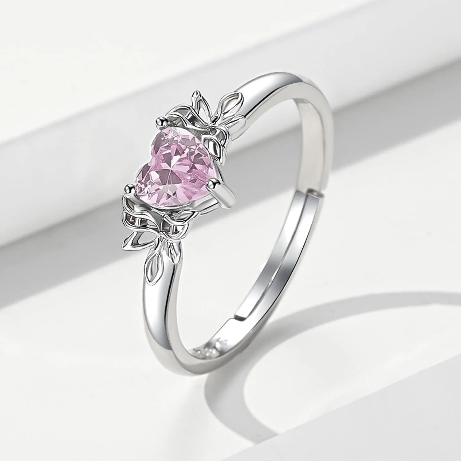 Heart Birthstone Rings for Women: 925 Sterling Silver Adjustable Butterfly Birthstone Ring - Heart Birthstone Promise Band Rings Size 4-9 Jewelry Gifts for Birthday Christmas Mother`s Day