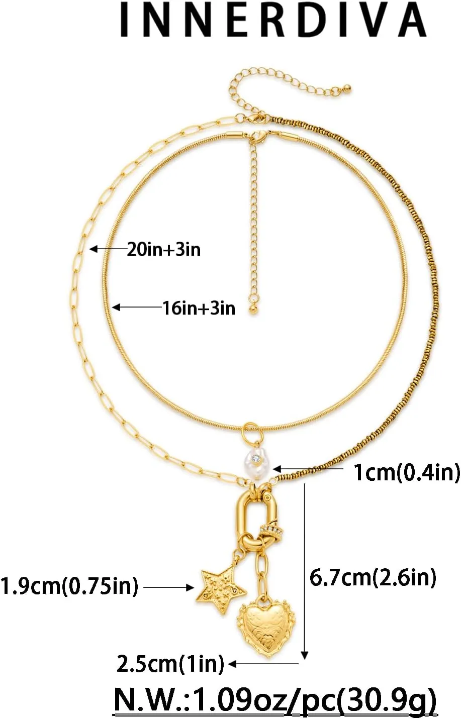 Heart Necklaces for Women, Gold Heart Pendant Necklace Chunky Gold Chain for Gifts on Birthday Holidays