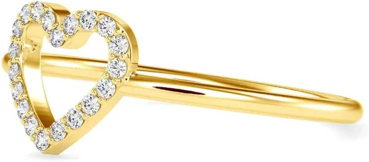 Heart Shaped Daily Wear Ring in 14k White/Yellow/Rose Gold Studded with Brilliant Round Natural Diamond | Couple Promise Ring | Love Diamond ring for Women | Wedding Ring for Her (0.07 Cttw, IJ-SI)