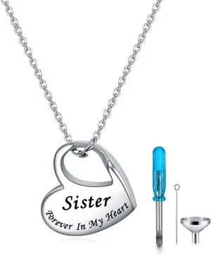 Heart Urn Necklace for Ashes Cremation Jewelry Forever in My Heart Engraved Stainless Steel Keepsake Waterproof Memorial Pendant for loved One with Filling Kit