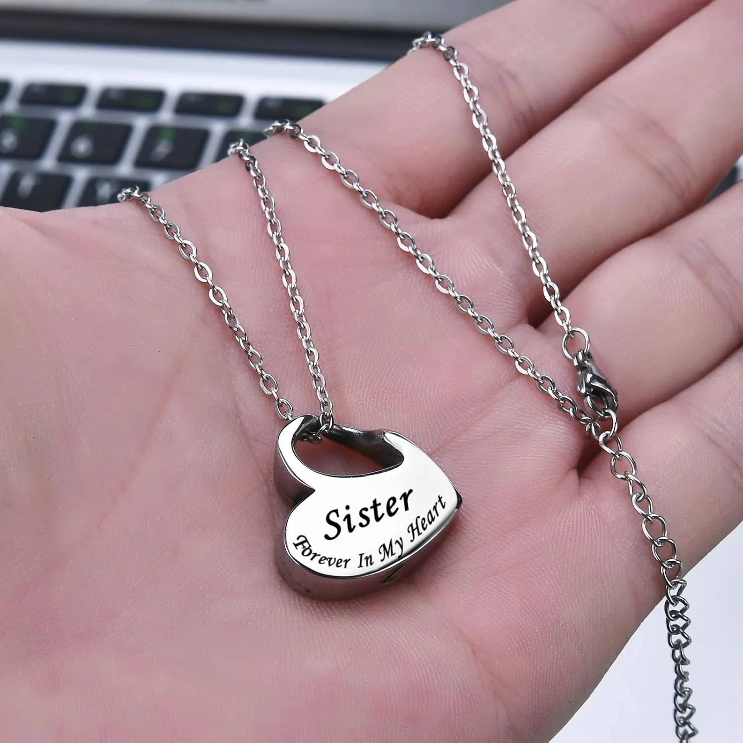 Heart Urn Necklace for Ashes Cremation Jewelry Forever in My Heart Engraved Stainless Steel Keepsake Waterproof Memorial Pendant for loved One with Filling Kit