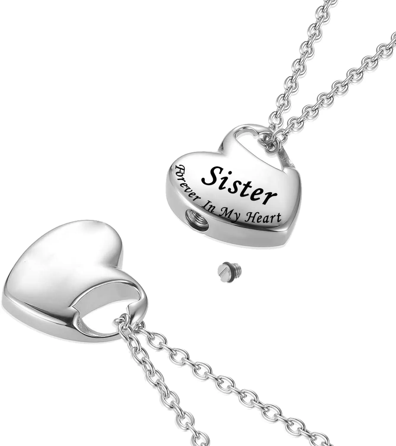 Heart Urn Necklace for Ashes Cremation Jewelry Forever in My Heart Engraved Stainless Steel Keepsake Waterproof Memorial Pendant for loved One with Filling Kit