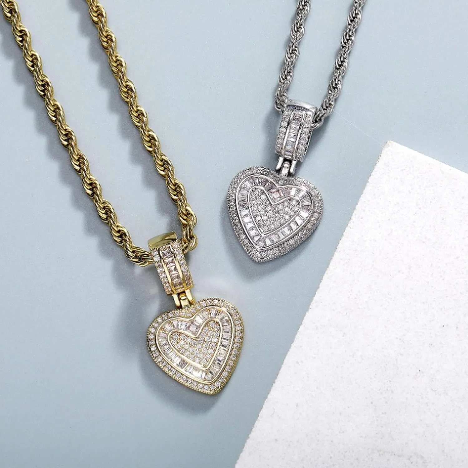 Hip Hop Heart Necklace for Women and Men, Charm Choker Necklace, Plated with Zircons Inlaid Pendants, Valentine's Day Gifts
