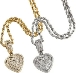 Hip Hop Heart Necklace for Women and Men, Charm Choker Necklace, Plated with Zircons Inlaid Pendants, Valentine's Day Gifts
