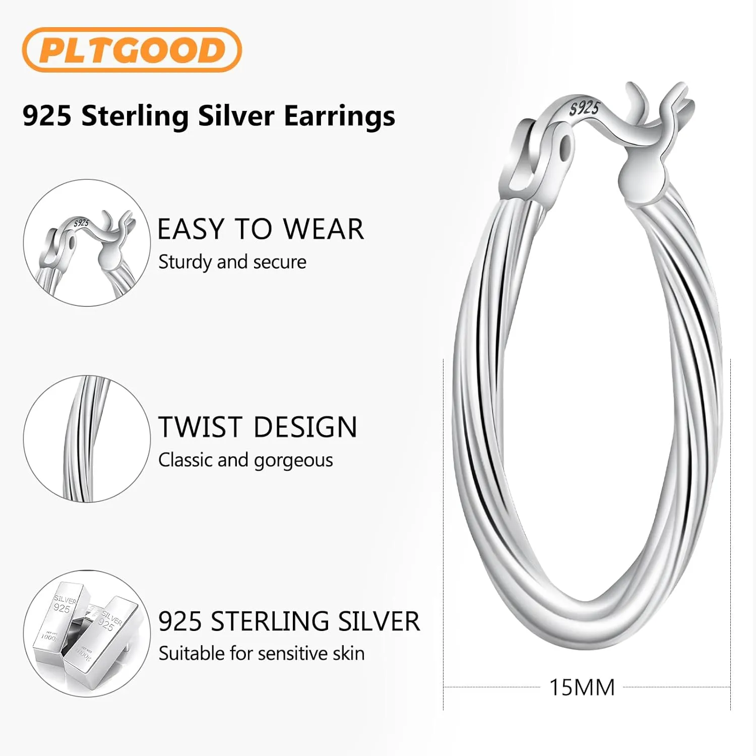 Hoop Earrings For Women 925 Sterling Silver Earrings Lightweight Silver Hoop Earring For Women Small Hoops Earrings Twisted Hoop Earrings 20 MM