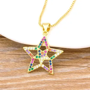Hot Sale Rainbow Star Shape Pendant Necklace Women
