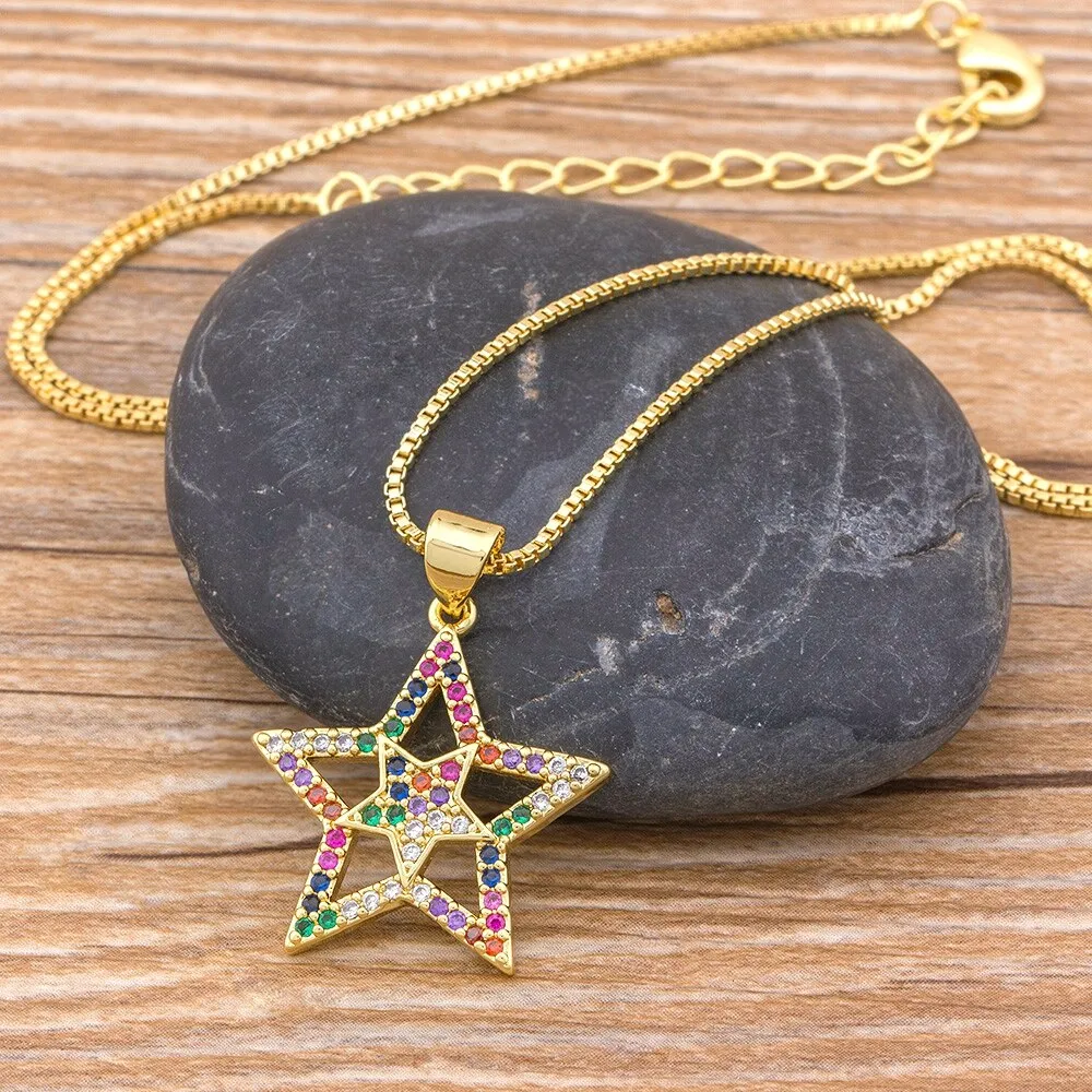 Hot Sale Rainbow Star Shape Pendant Necklace Women