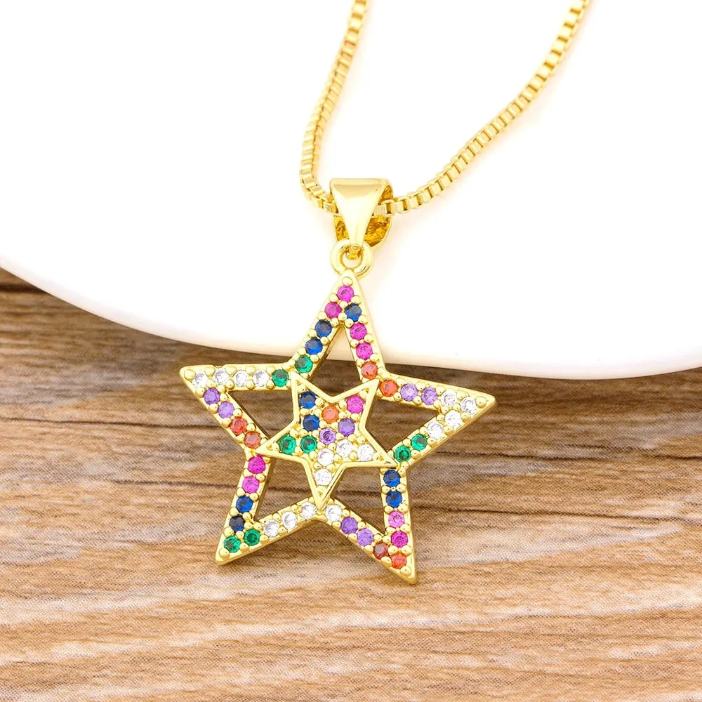 Hot Sale Rainbow Star Shape Pendant Necklace Women