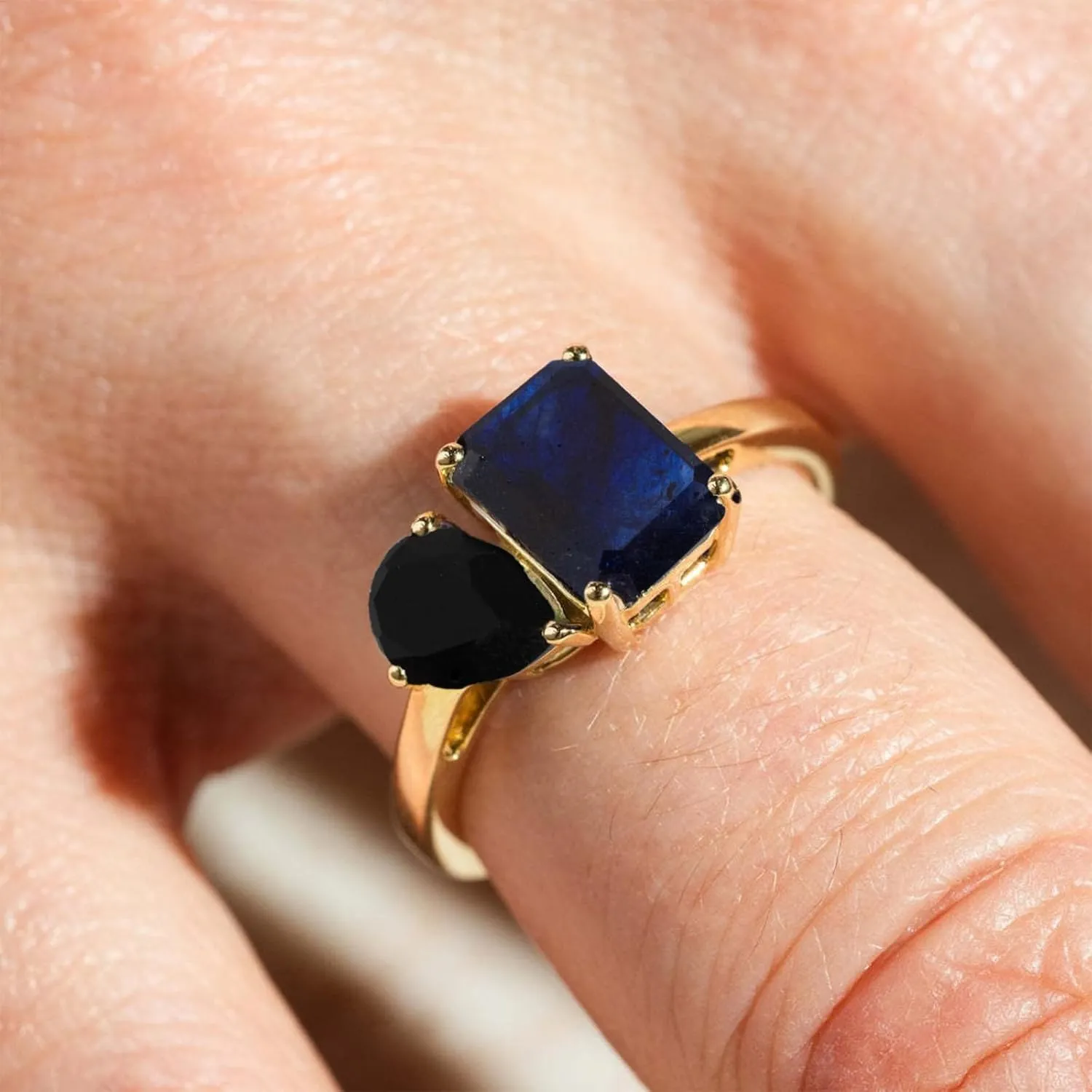 HUASAI Gold Birthstone Rings for Women Non Tarnish 14K Gold Plated 2 Birthstone Ring Toi Et Moi Ring Dainty Birthstone Stackable Rings Birthday Gifts for Women