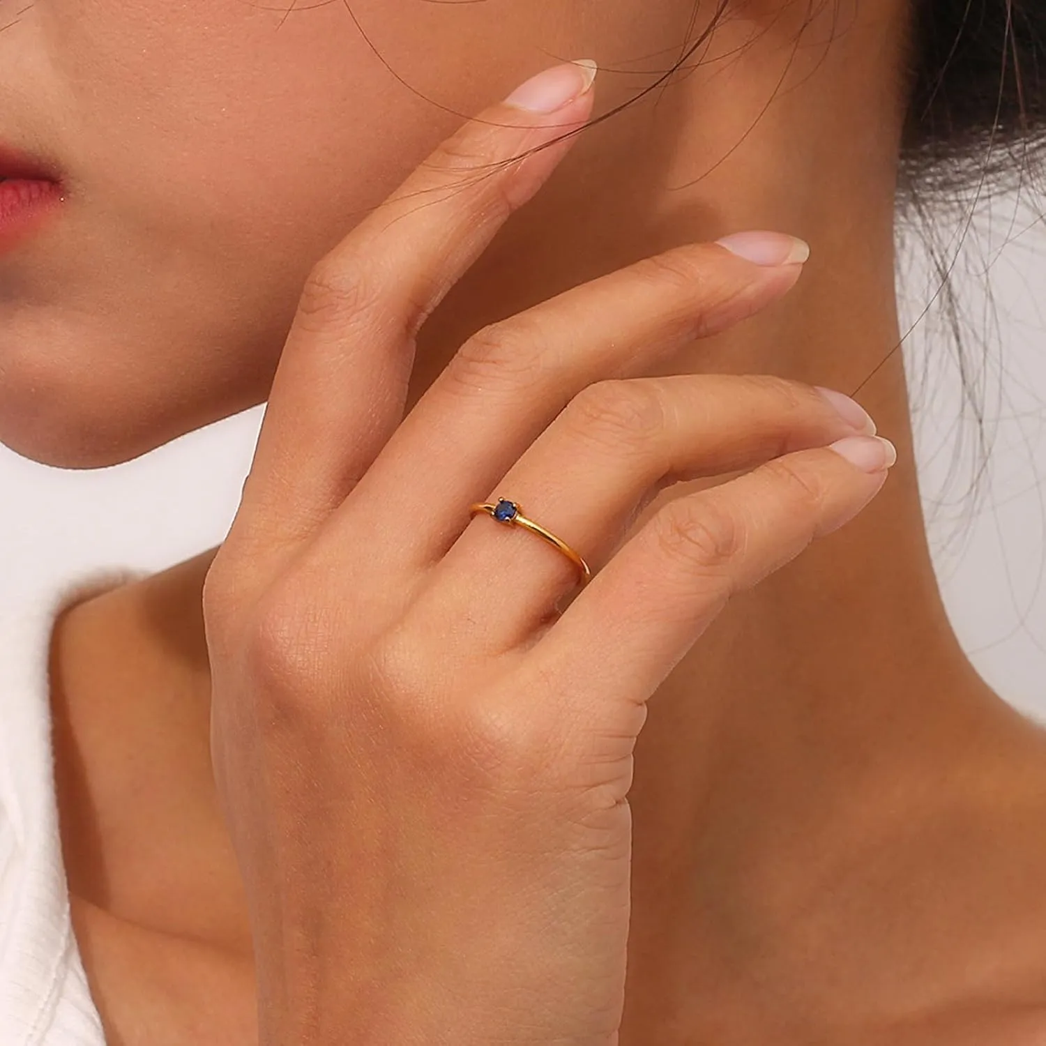 HUASAI Gold Birthstone Rings for Women Non Tarnish 14K Gold Plated Stackable Birthstone Ring Stacking Cubic Zirconia Birthstone Rings Adjustable Birthstone Rings for Birthday Jewelry Gifts