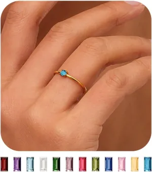 HUASAI Gold Birthstone Rings for Women Non Tarnish 14K Gold Plated Stackable Birthstone Ring Stacking Cubic Zirconia Birthstone Rings Adjustable Birthstone Rings for Birthday Jewelry Gifts