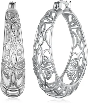 Huggie Earrings for Women 925 Sterling Silver Hoop Earrings for Women Celtic Knot Oval Hoop Earrings