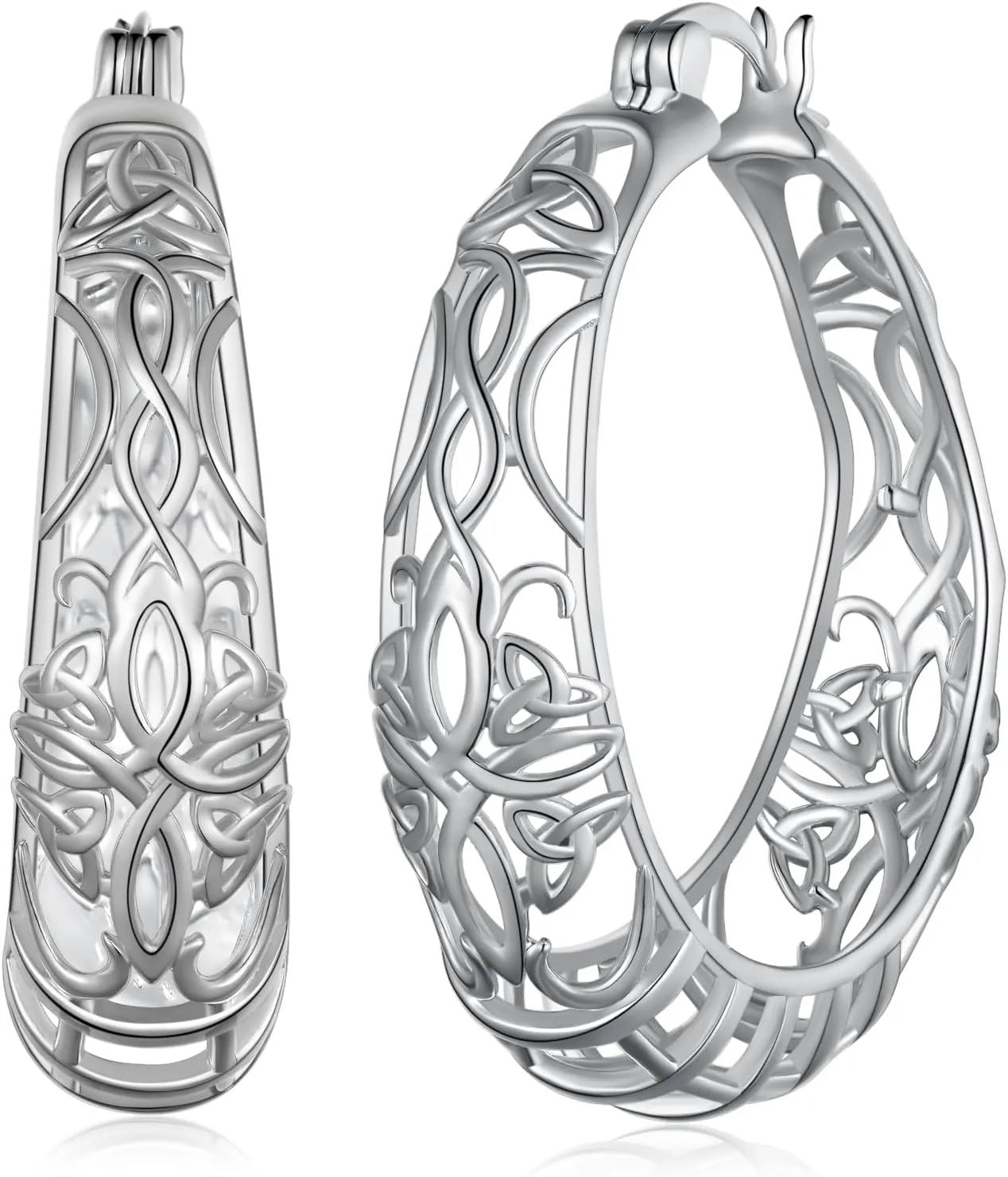 Huggie Earrings for Women 925 Sterling Silver Hoop Earrings for Women Celtic Knot Oval Hoop Earrings