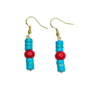 Hypoallergenic Gold Turquoise Blue Red Ball Dangle Drop Wood Beaded Stick Earrings for Women Trendy Boho Hippie