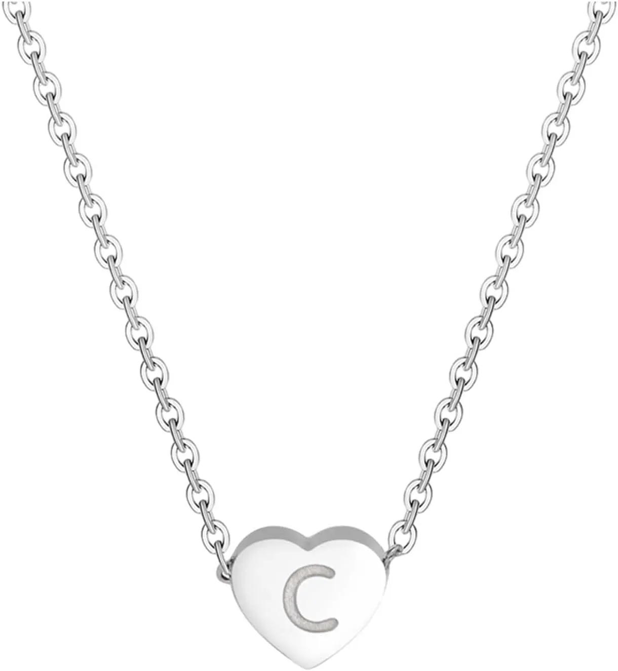 iLH Heart Initial Necklaces For Women Tiny Dainty Silver Heart Necklace Alphabet Letter Pendant Necklace Jewelry Gift