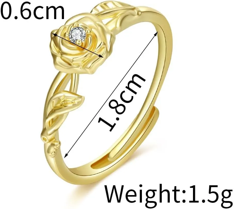 INENIMARTJ Gold Birthstone Rings for Women,Dainty 14K Gold Plated Birthstone Flower Ring Adjustable Birth Month Gold Ring Unique Non Tarnish Stackable Finger Simple Birthday Jewelry