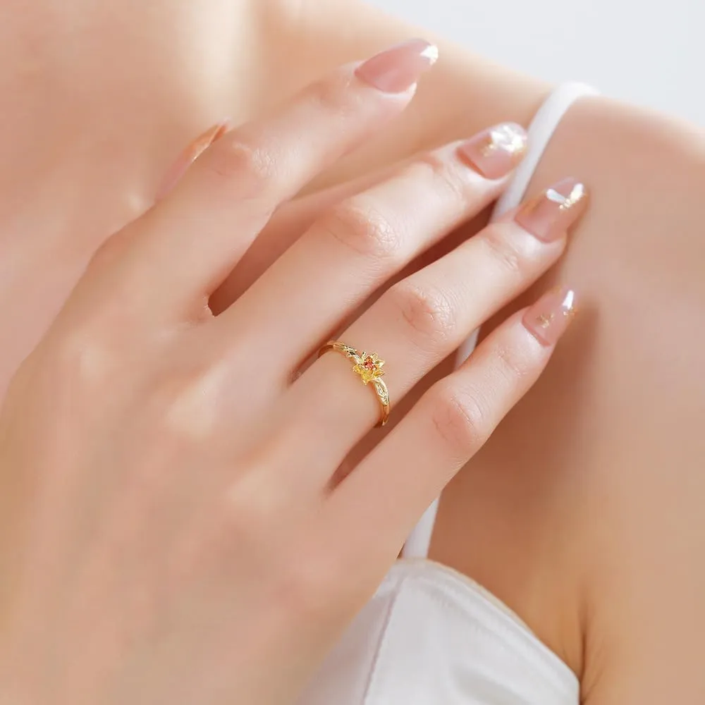 INENIMARTJ Gold Birthstone Rings for Women,Dainty 14K Gold Plated Birthstone Flower Ring Adjustable Birth Month Gold Ring Unique Non Tarnish Stackable Finger Simple Birthday Jewelry