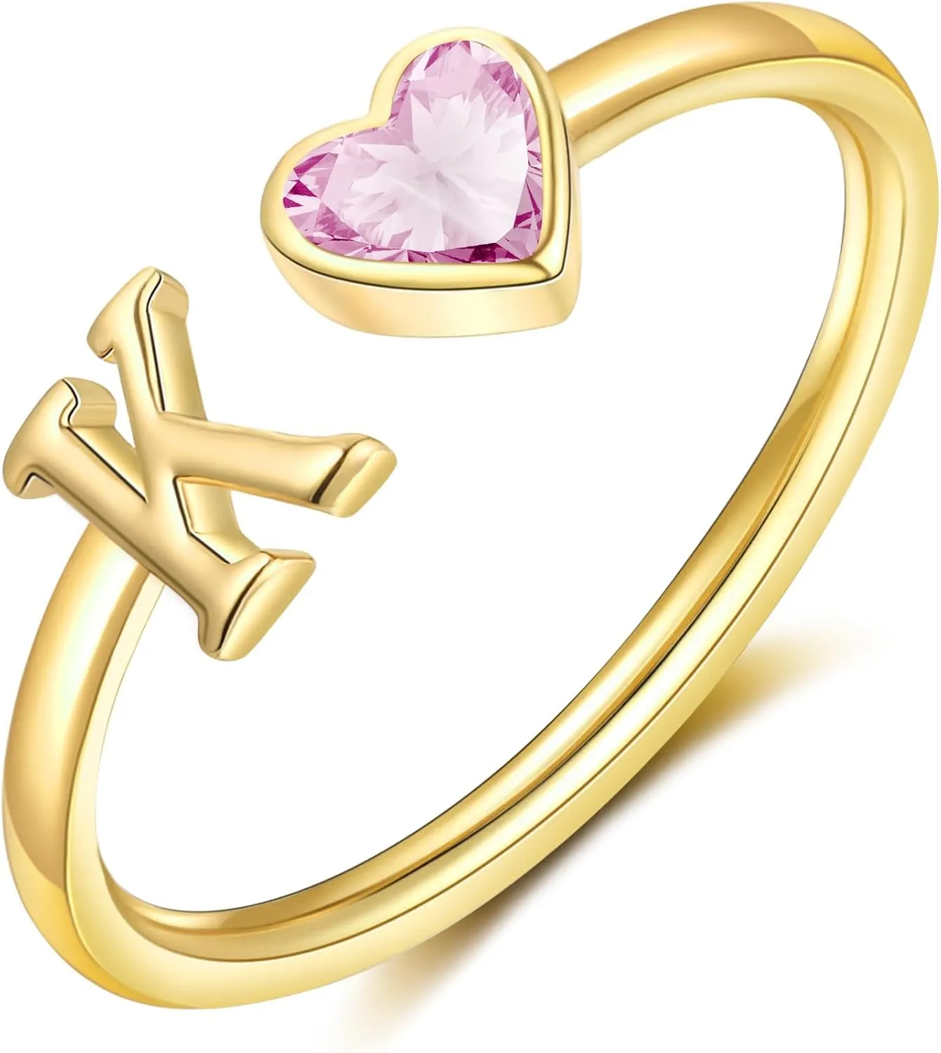 Initial Rings for Women Teen 14K Gold Plated Birthstone Rings Stackable Dainty Letter Rings Christmas Birthday Birthstone Jewelry Gifts for Mother Daughter,Adjustable Size 5-10