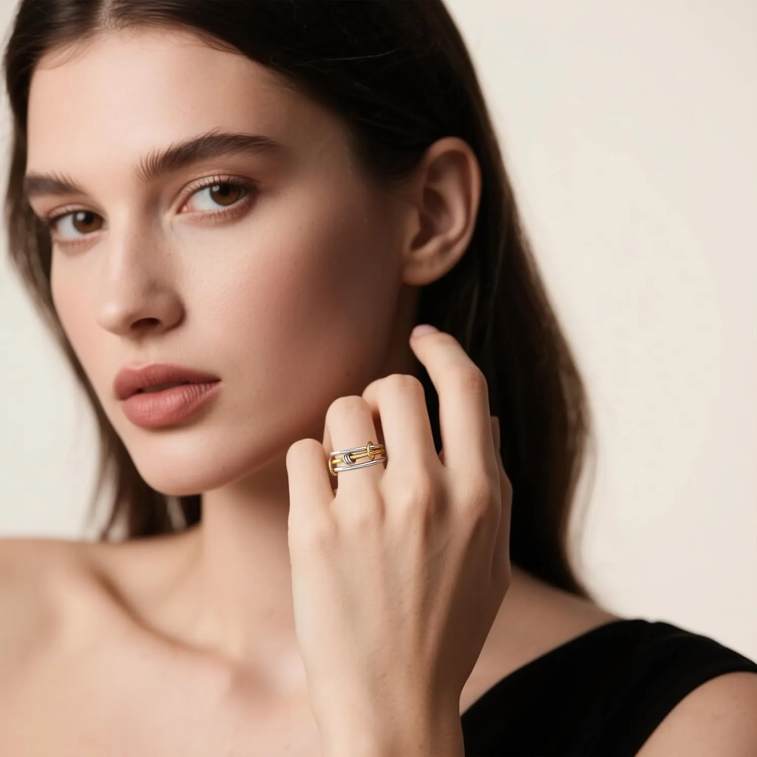 Interlocked Stackable Rings for Women: 925 Sterling Silver Gold Multi Interlocking 3 Ring Set - Waterproof Non Tarnish Stacking Connected Band Rings