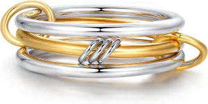 Interlocked Stackable Rings for Women: 925 Sterling Silver Gold Multi Interlocking 3 Ring Set - Waterproof Non Tarnish Stacking Connected Band Rings