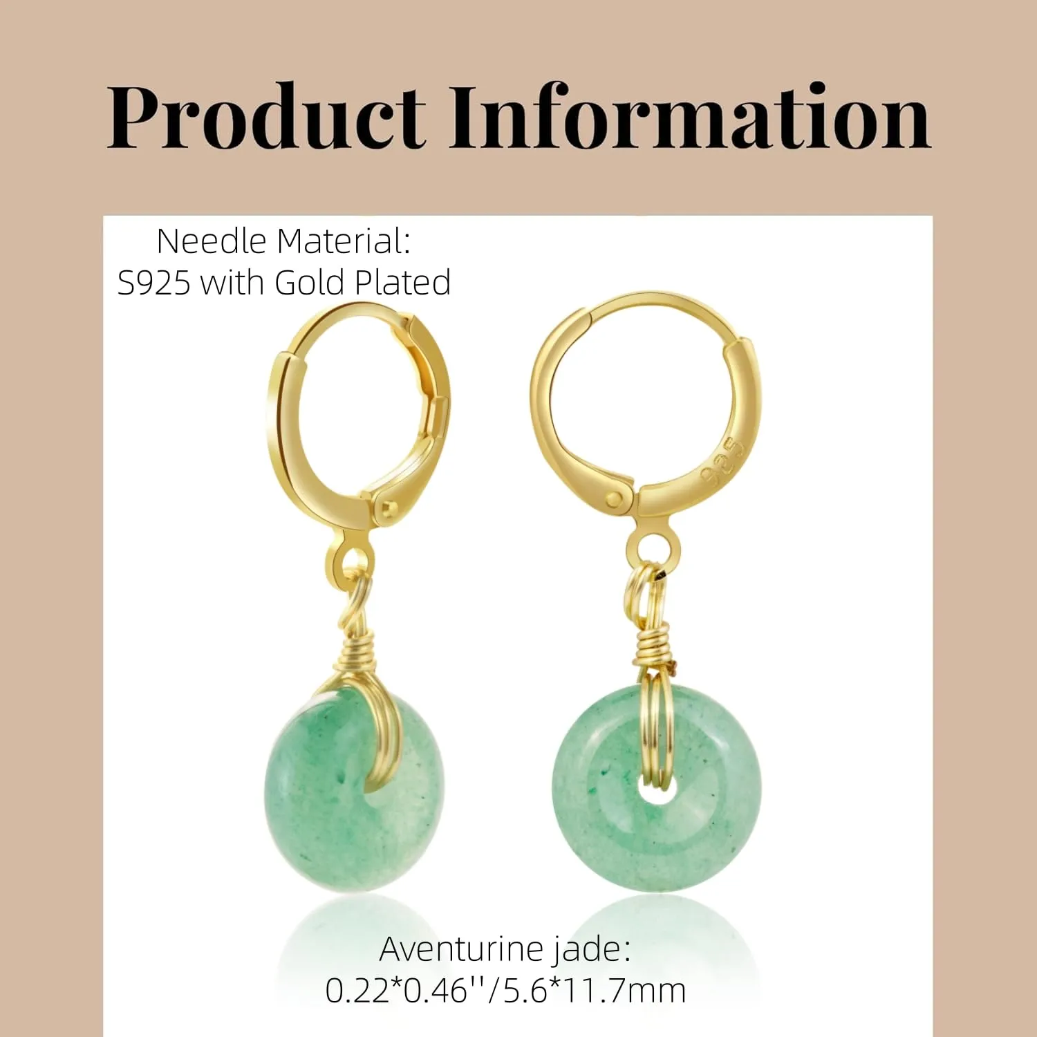Jade Earring for women Dount Earrings Aventurine Green Jade Earrings 925 Sterling Silver with Gold Plated Drop Earrings Jewelry Handmade Gifts for Birthday Gifts for Girls