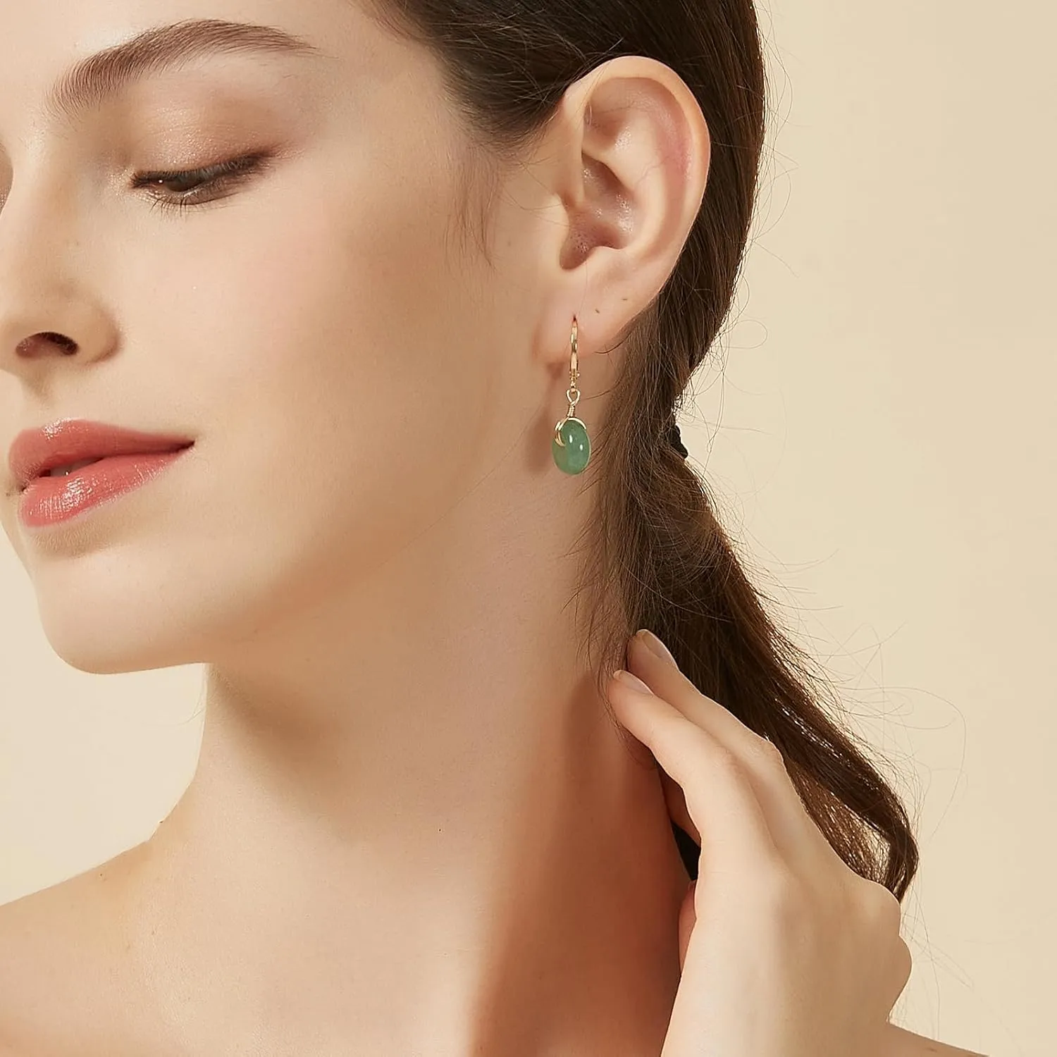 Jade Earring for women Dount Earrings Aventurine Green Jade Earrings 925 Sterling Silver with Gold Plated Drop Earrings Jewelry Handmade Gifts for Birthday Gifts for Girls