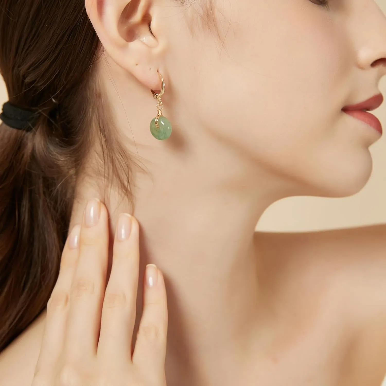 Jade Earring for women Dount Earrings Aventurine Green Jade Earrings 925 Sterling Silver with Gold Plated Drop Earrings Jewelry Handmade Gifts for Birthday Gifts for Girls