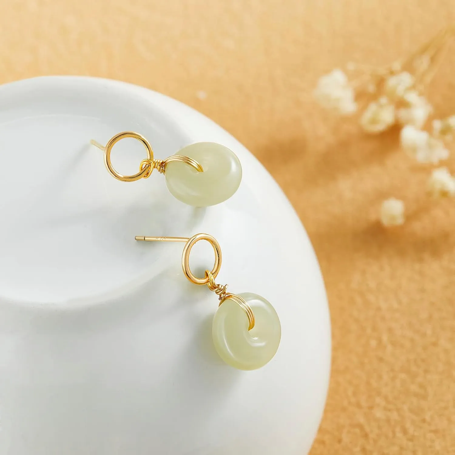Jade Earring,14K Gold Filled Jade Earrings for Women, Handmade Earrings for the Minimalist Mother Jewelry Gift Idea for Wife, Back To School Teacher Gift (Cyan White Jade)